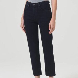 Agolde Riley High Rise Straight Crop Jeans - Black